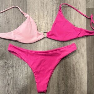 Two Tone Pink Bikini Set- High Cut